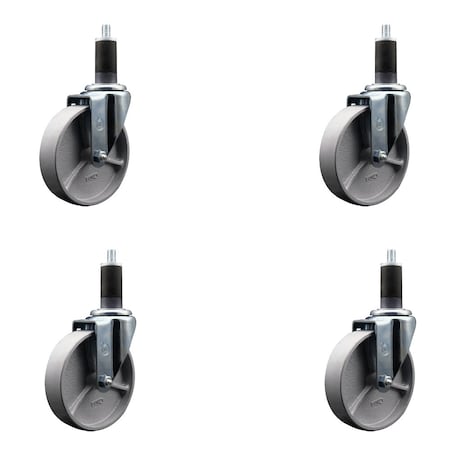 Service Caster 5'' Semi Steel Wheel Swivel 1-1/4'' Expanding Stem Caster Set, 4PK SCC-EX20S514-SSS-114-4